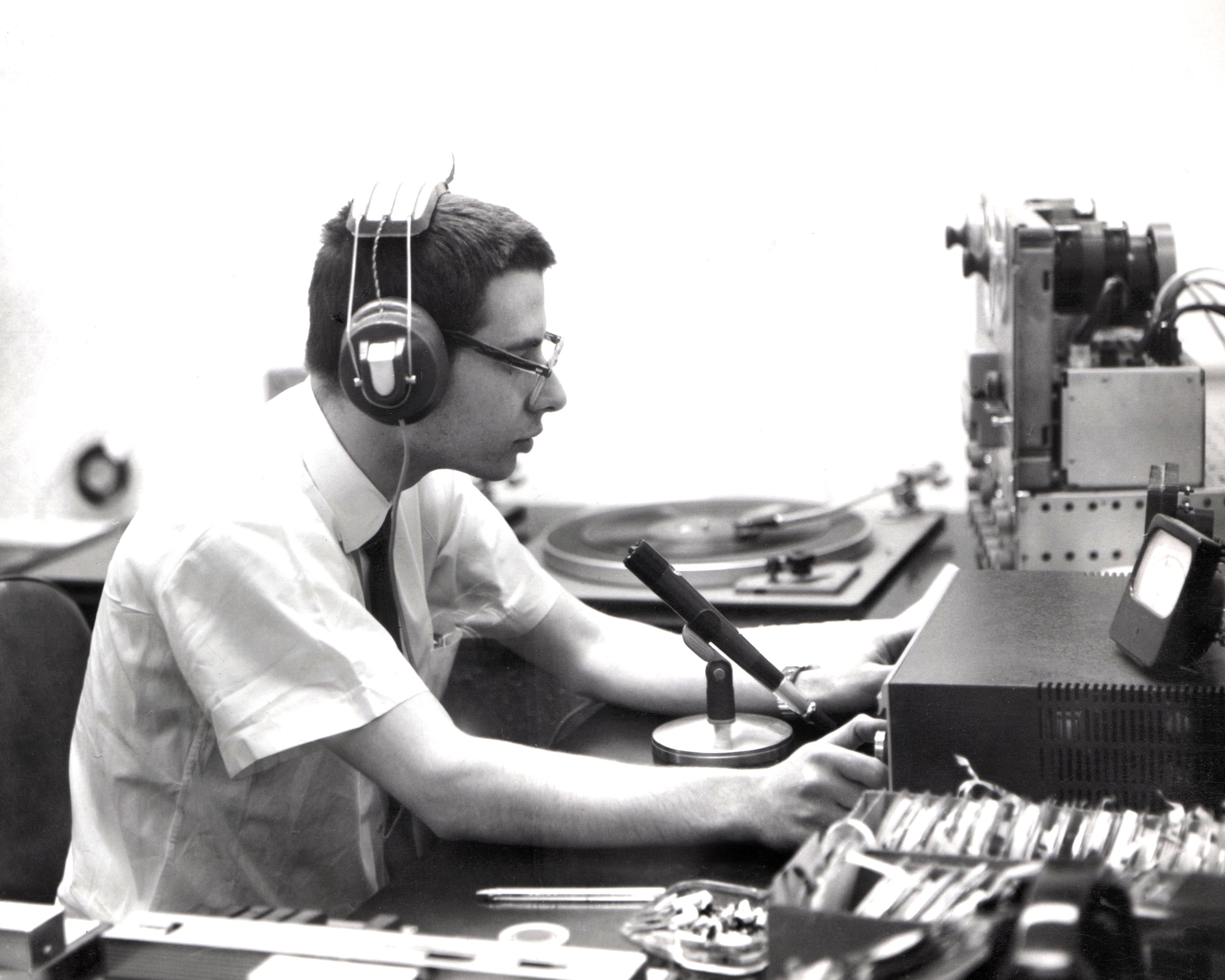 Henry Fogel at the controls at WONO, 1963 or 1964, Syracuse NY