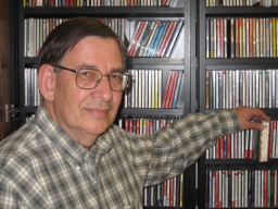 Henry in his record library at home, 2006, River Forest, IL.